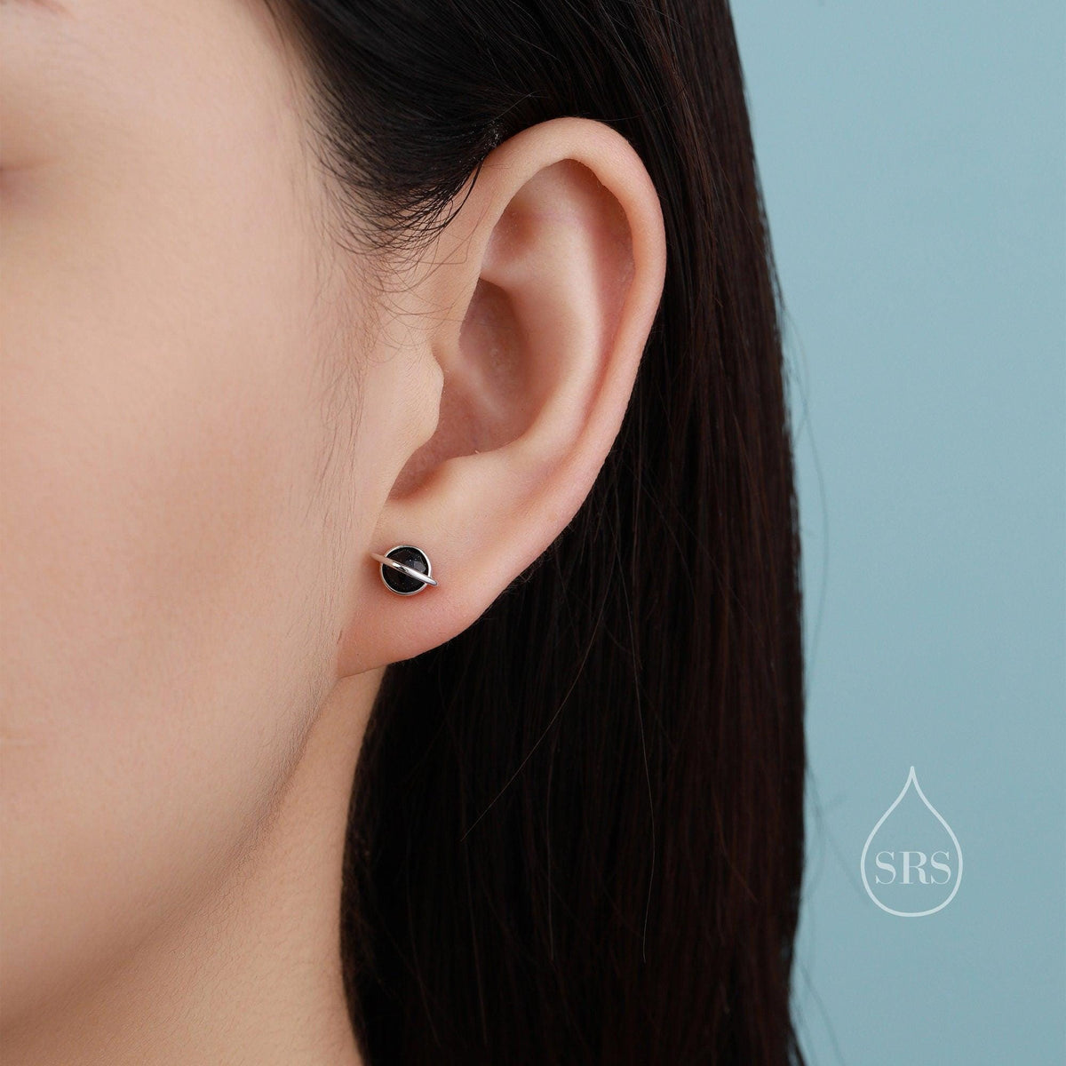Opal Crystal Planet Stud Earrings in Sterling Silver, Lab Opal Planet Earrings, Fire Opal Saturn Earrings