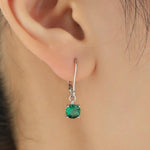 Emerald Green CZ Lever Back Hoop in Sterling Silver, 2 Sizes Available, 6mm or 6.5mm, Minimalist Simple Crystal Leverback Hoop Earrings