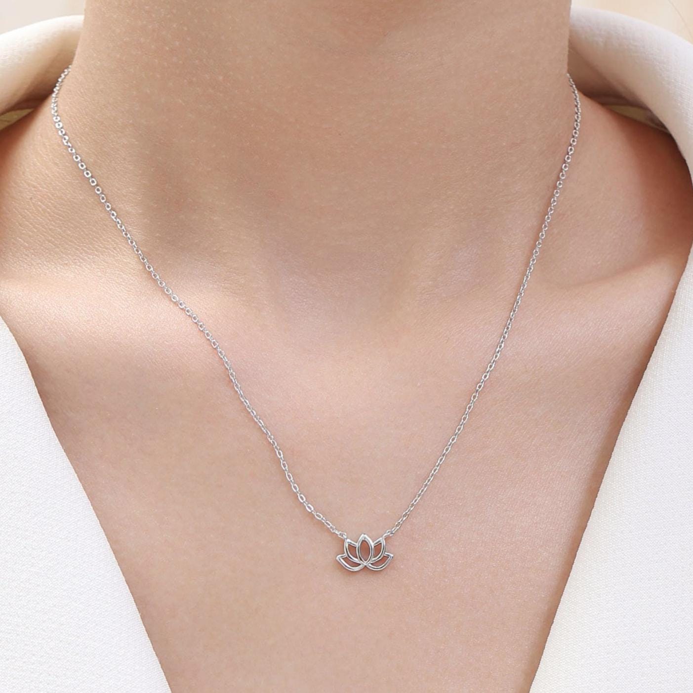 Lotus Flower Pendant Necklace in Sterling Silver, Silver or Gold, Lotus Necklace, Sterling Silver Lotus Flower Pendant, Water Lily Necklace