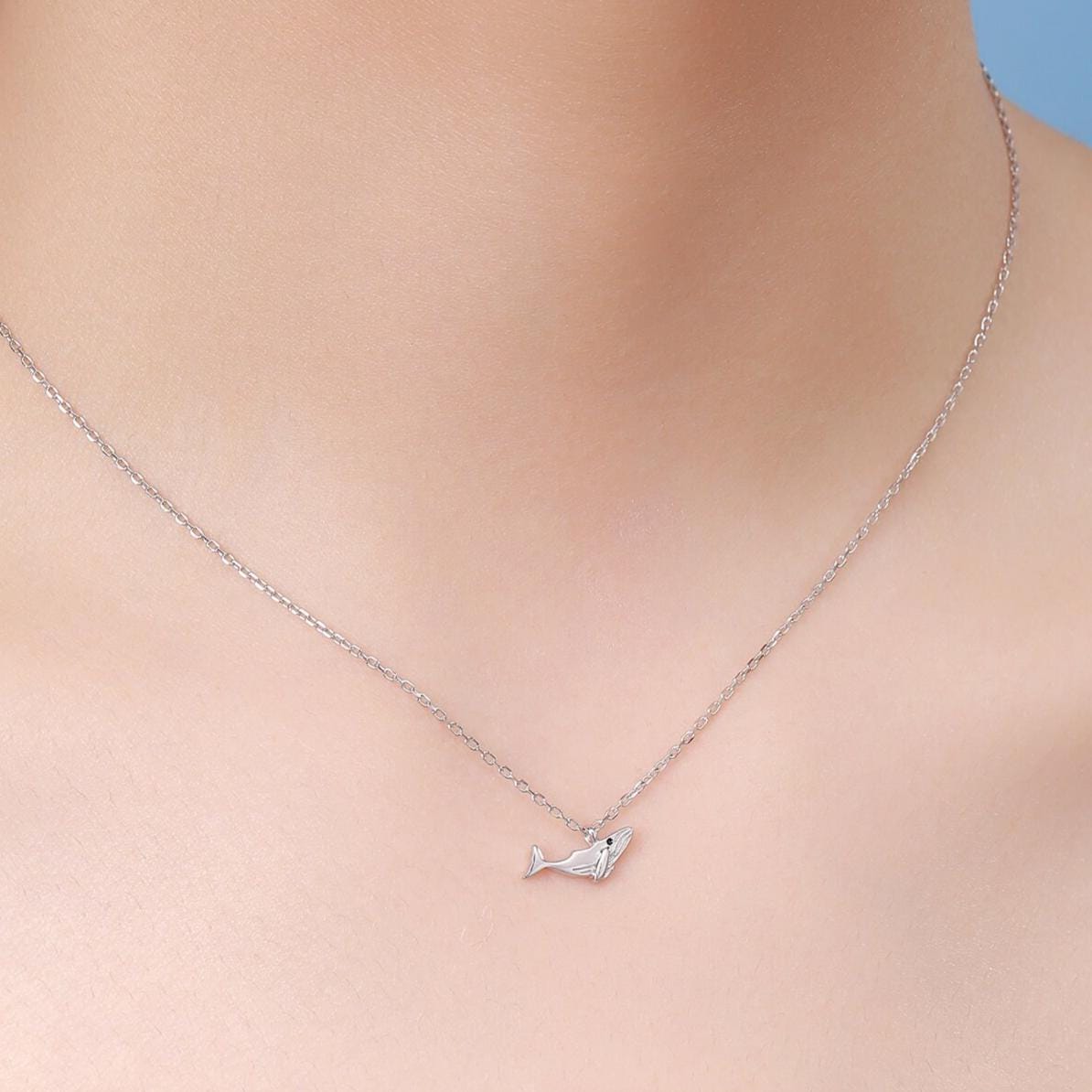 Whale Pendant Necklace in Sterling Silver, Dainty Whale Fish Necklace, Whale Necklace
