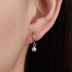Tiny Mother of Pearl Huggie Hoop Earrings in Sterling Silver, Simple Pearl Dangle Earrings, Gold and Silver
