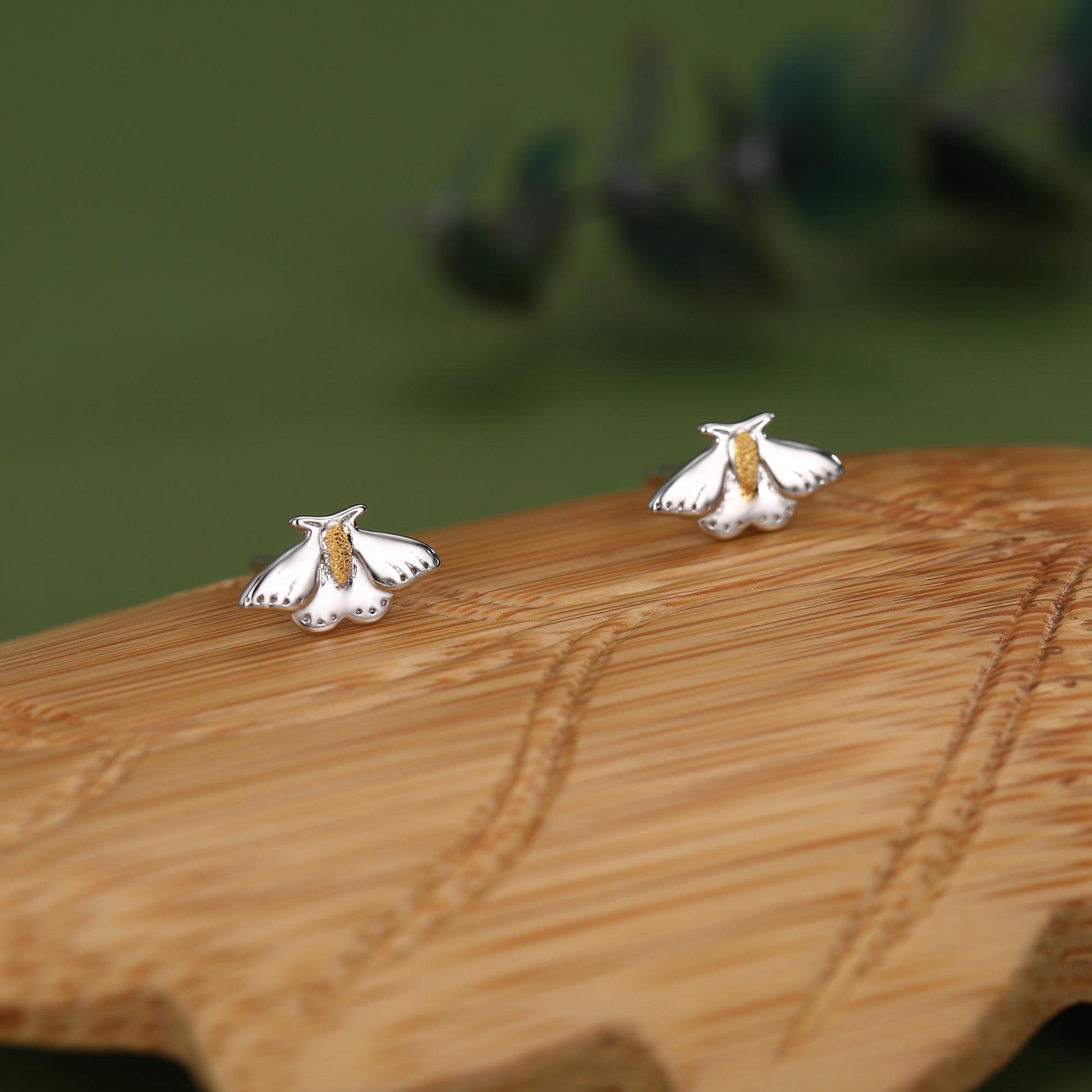 Moth Stud Earrings in Sterling Silver, Butterfly Earrings, Insect Earrings, Nature Inspired Animal Earrings