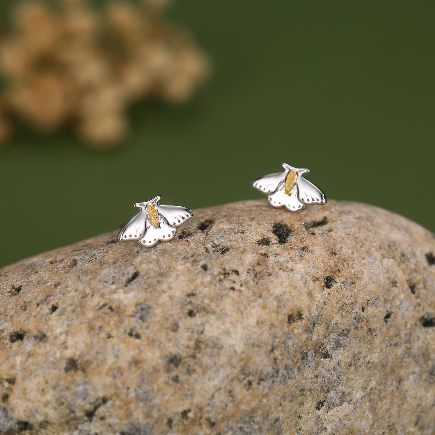 Moth Stud Earrings in Sterling Silver, Butterfly Earrings, Insect Earrings, Nature Inspired Animal Earrings