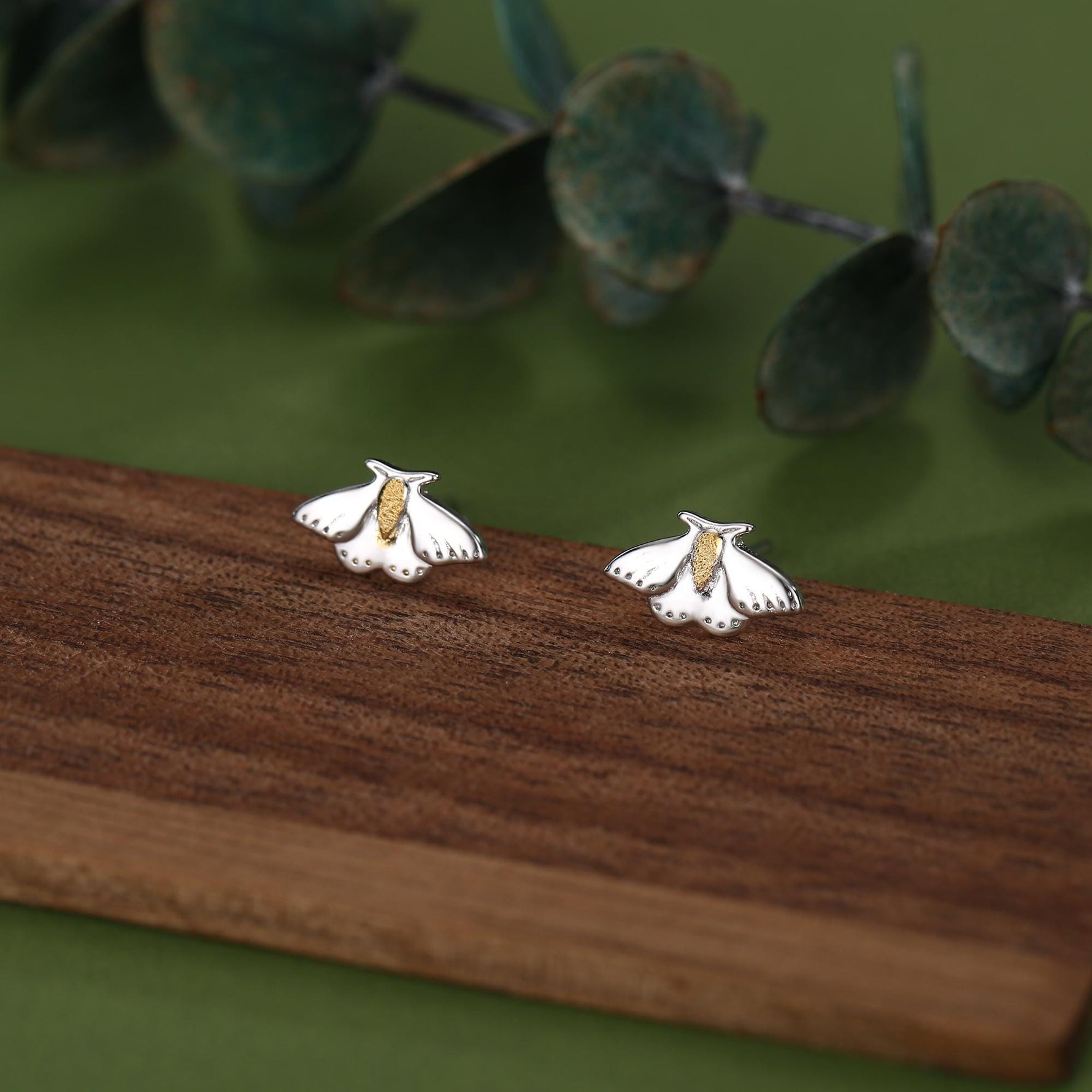 Moth Stud Earrings in Sterling Silver, Butterfly Earrings, Insect Earrings, Nature Inspired Animal Earrings