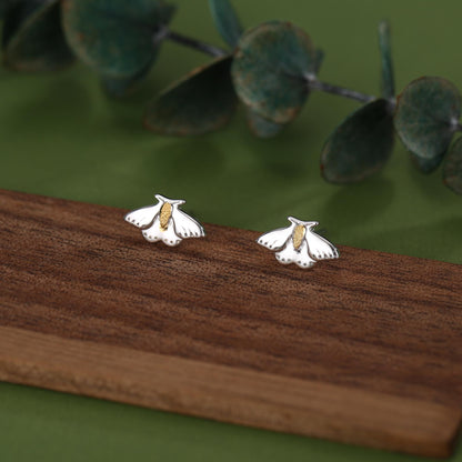 Moth Stud Earrings in Sterling Silver, Butterfly Earrings, Insect Earrings, Nature Inspired Animal Earrings