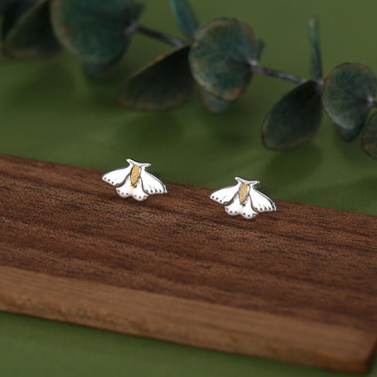Moth Stud Earrings in Sterling Silver, Butterfly Earrings, Insect Earrings, Nature Inspired Animal Earrings