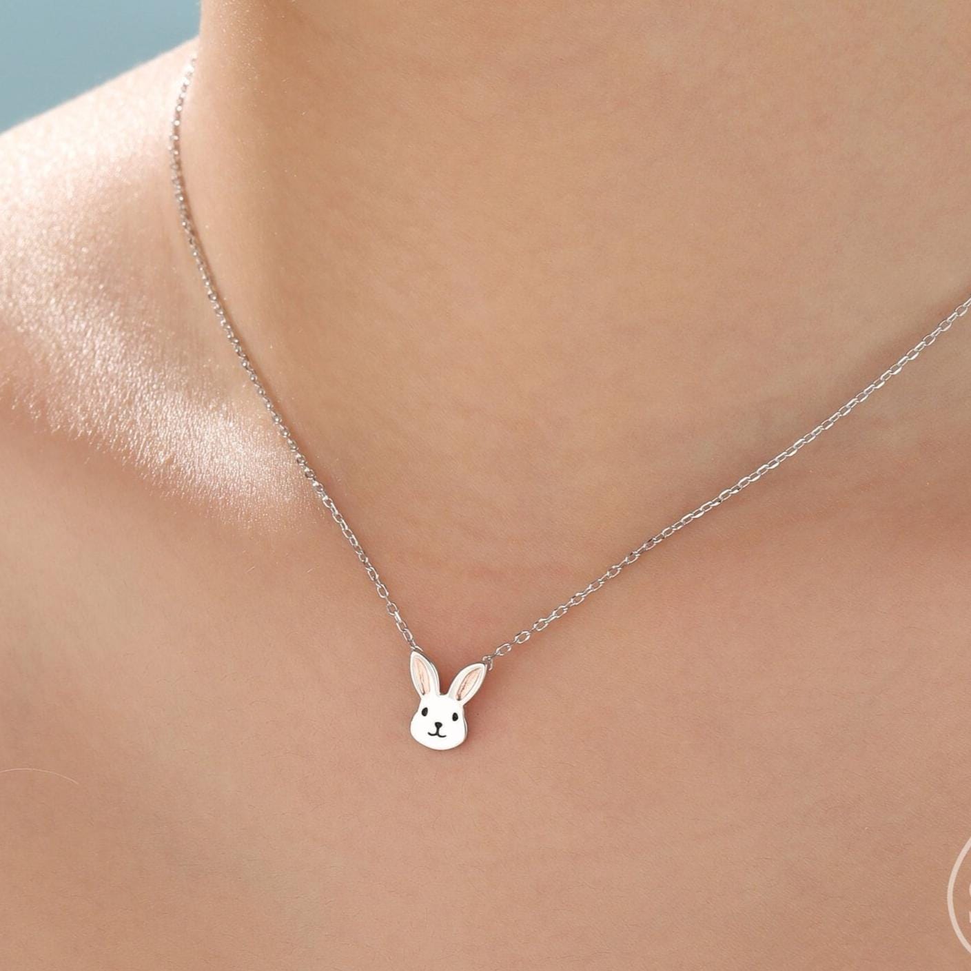 Tiny Little Rabbit Head Pendant Necklace in Sterling Silver, Silver Rabbit Necklace, Silver Hare Necklace, Silver Bunny Necklace