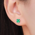 Four Leaf Clover Enamel Stud Earrings in Sterling Silver, Silver or Gold or Rose Gold, Flower Earrings, Shamrock Clover Earrings