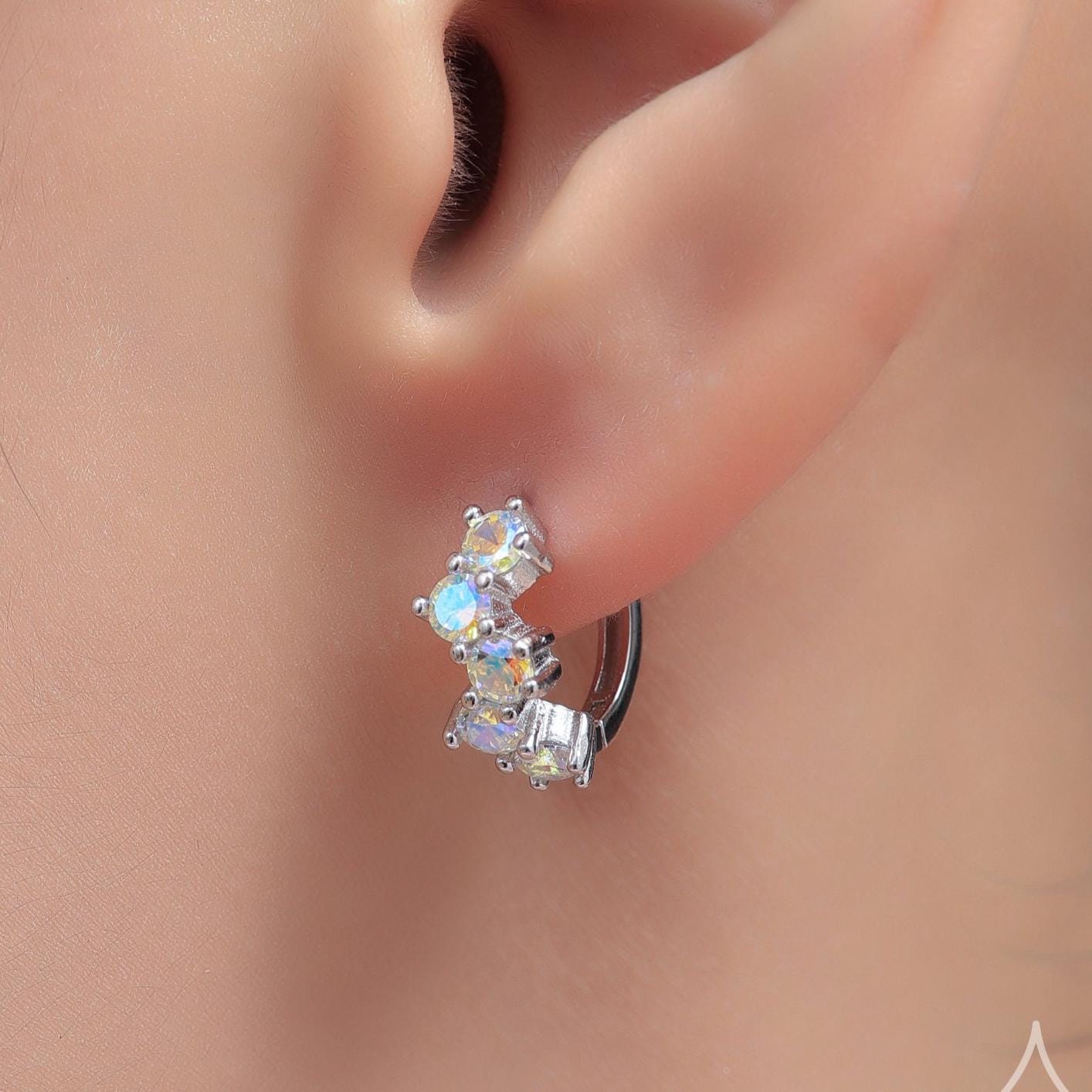 Star Constellation AB CZ Huggie Hoops in Sterling Silver, Silver or Gold or Rose Gold, 9mm Inner Diameter, CZ Cluster Hoops,