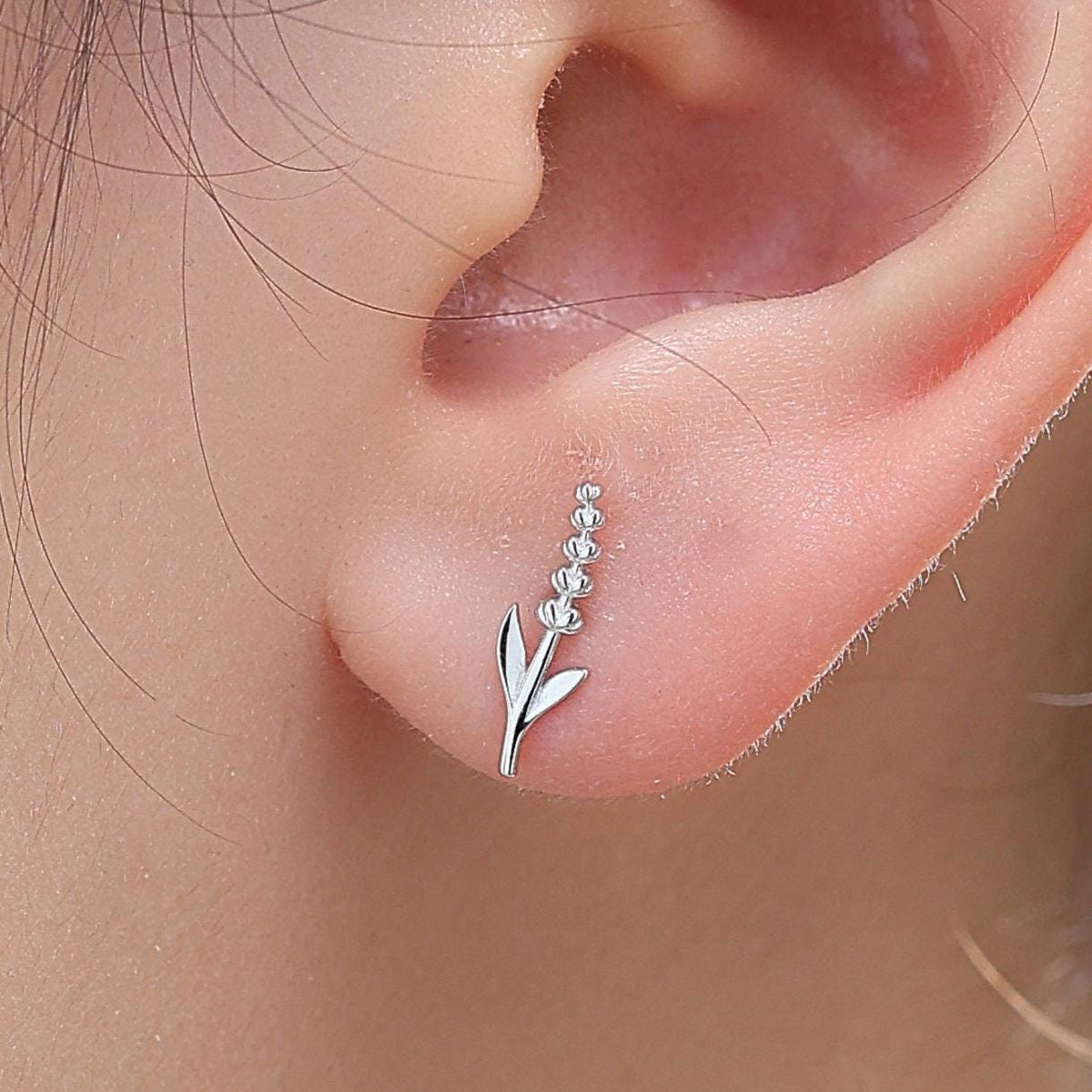 Extra Tiny Lavender Stud Earrings in Sterling Silver, Silver or Gold or Rose Gold, Delicate Lavender Flower Earrings