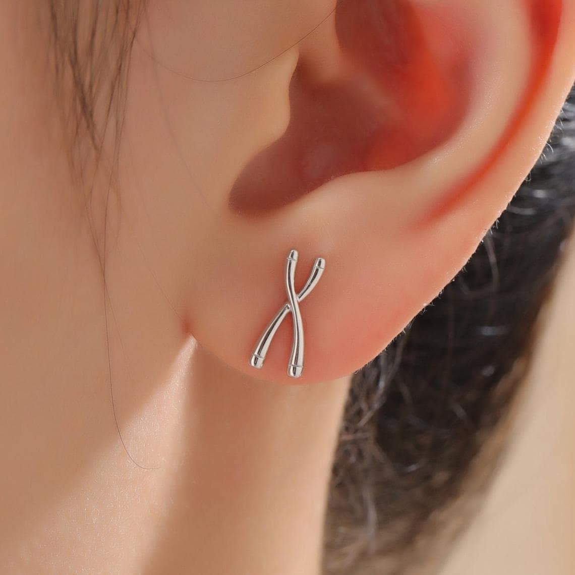 Chromosome Stud Earrings in Sterling Silver, Silver or Gold, Chromosome Earrings, X DNA Stud Earrings, Science Gift