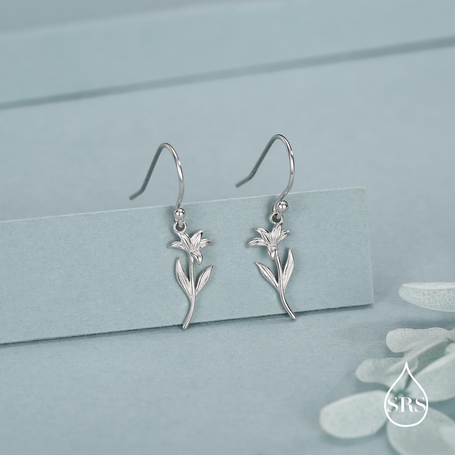 Sterling Silver Lily Flower Drop Earrings