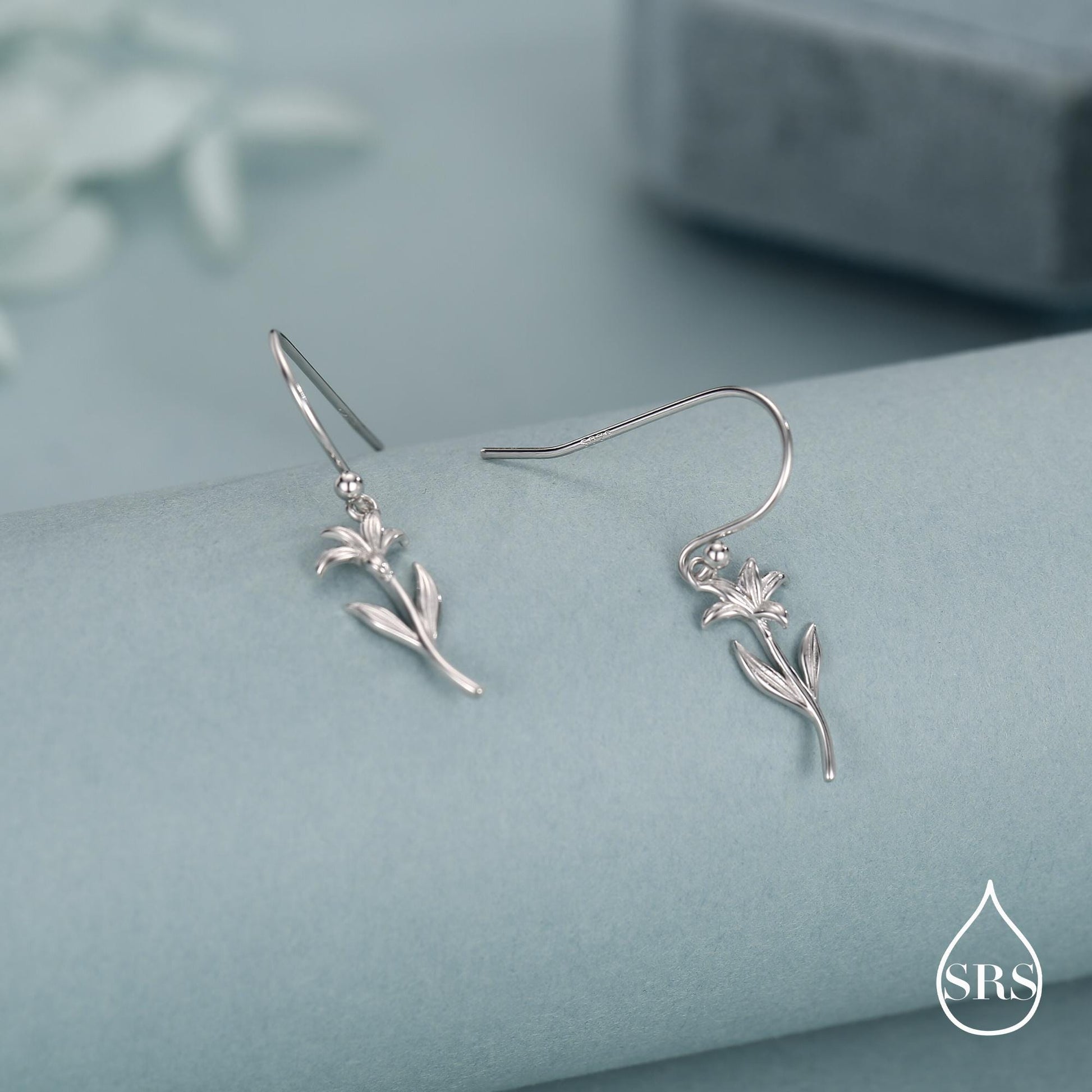 Sterling Silver Lily Flower Drop Earrings