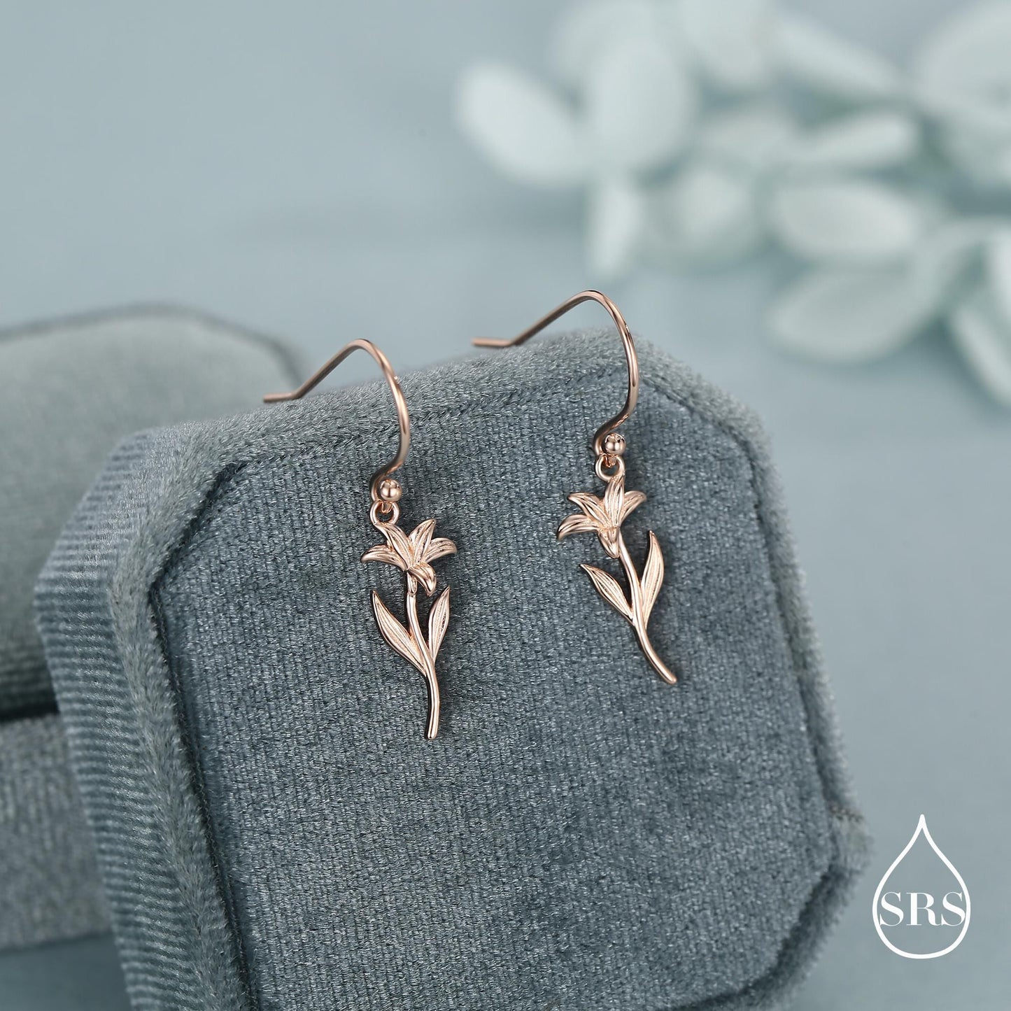 Sterling Silver Lily Flower Drop Earrings