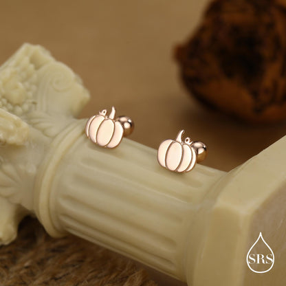 Sterling Silver Pumpkin 18G Screw Back Stud Earring with Ball Backs