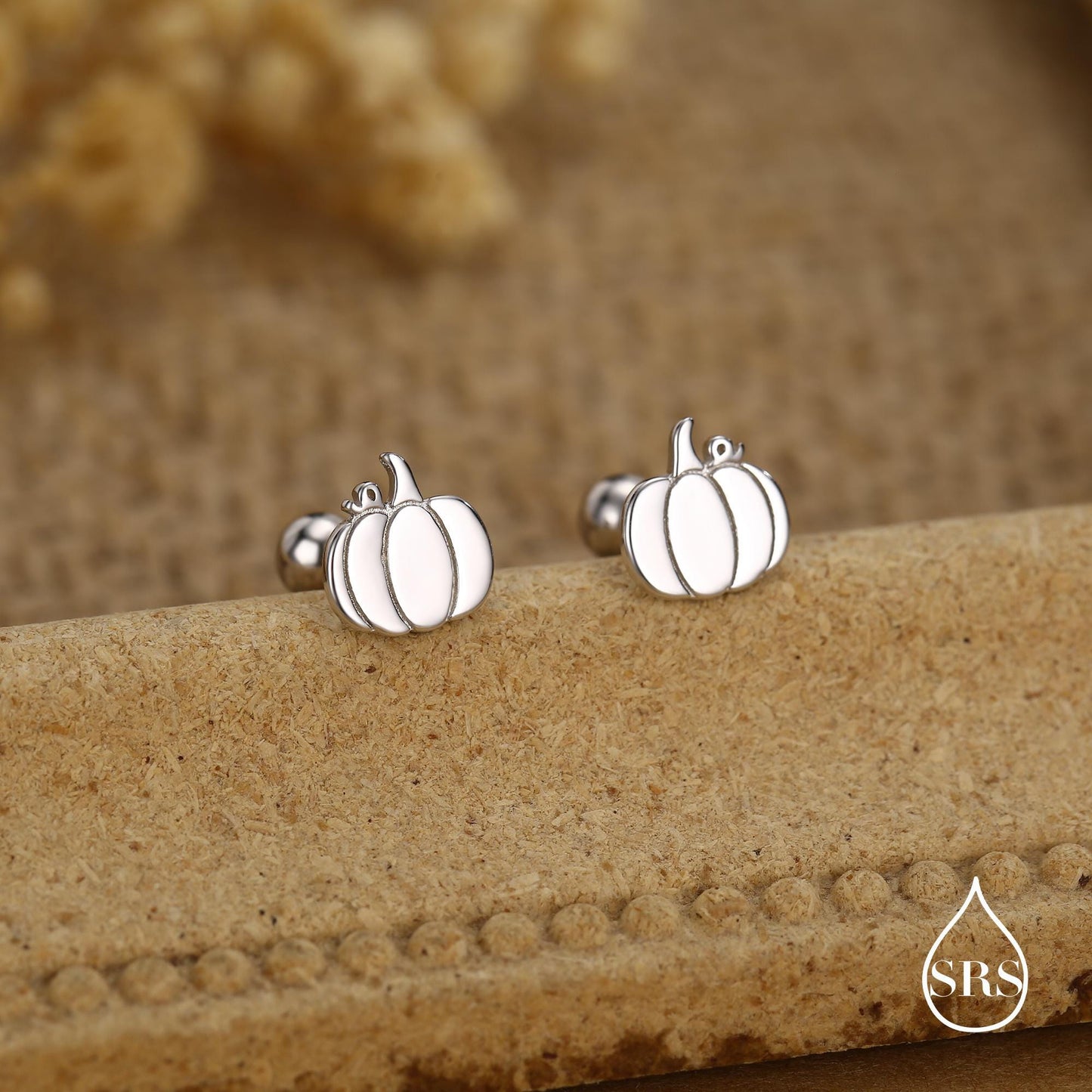Sterling Silver Pumpkin 18G Screw Back Stud Earring with Ball Backs