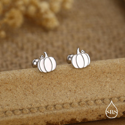 Sterling Silver Pumpkin 18G Screw Back Stud Earring with Ball Backs