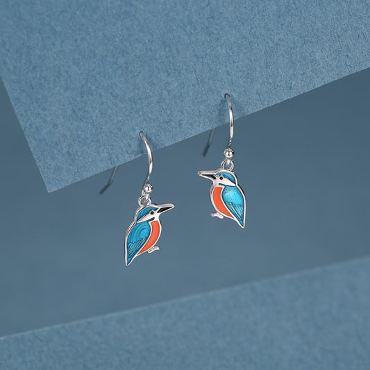 Sterling Silver Kingfisher Enamel Drop Earrings