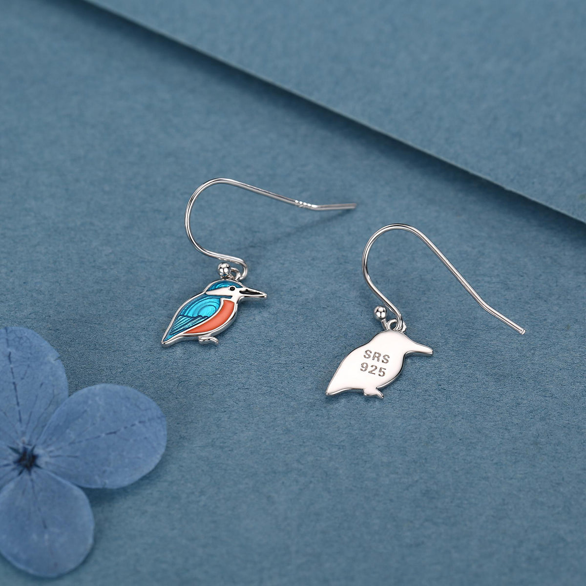 Sterling Silver Kingfisher Enamel Drop Earrings