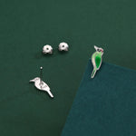 Sterling Silver Green Woodpecker Enamel Stud Earrings