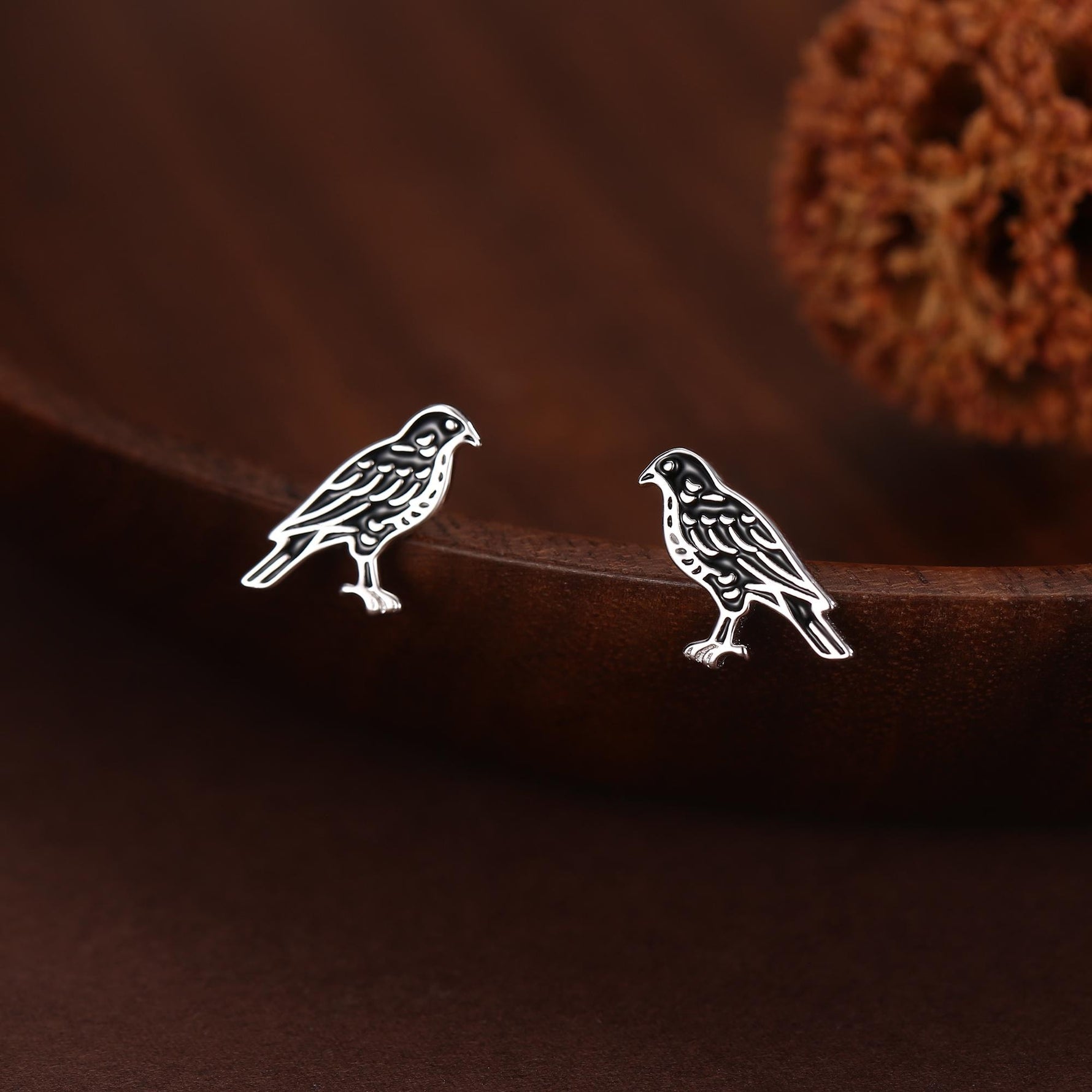Sterling Silver Falcon Bird Stud Earrings