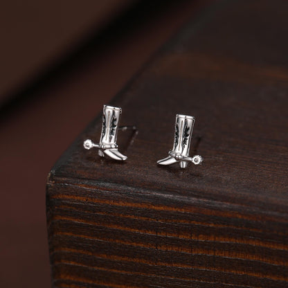 Sterling Silver Cowboy Boot Stud Earrings