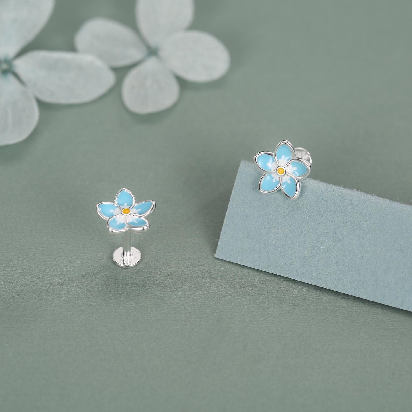 Sterling Silver Forget-Me-Not Flower 16G Flat Back Stud Earring