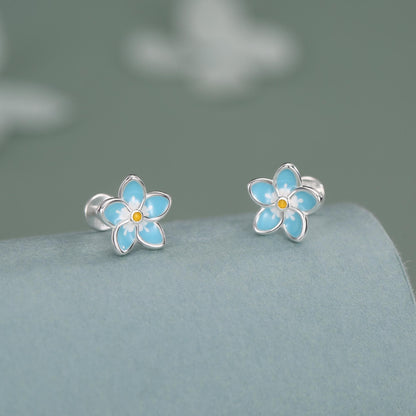Sterling Silver Forget-Me-Not Flower 16G Flat Back Stud Earring