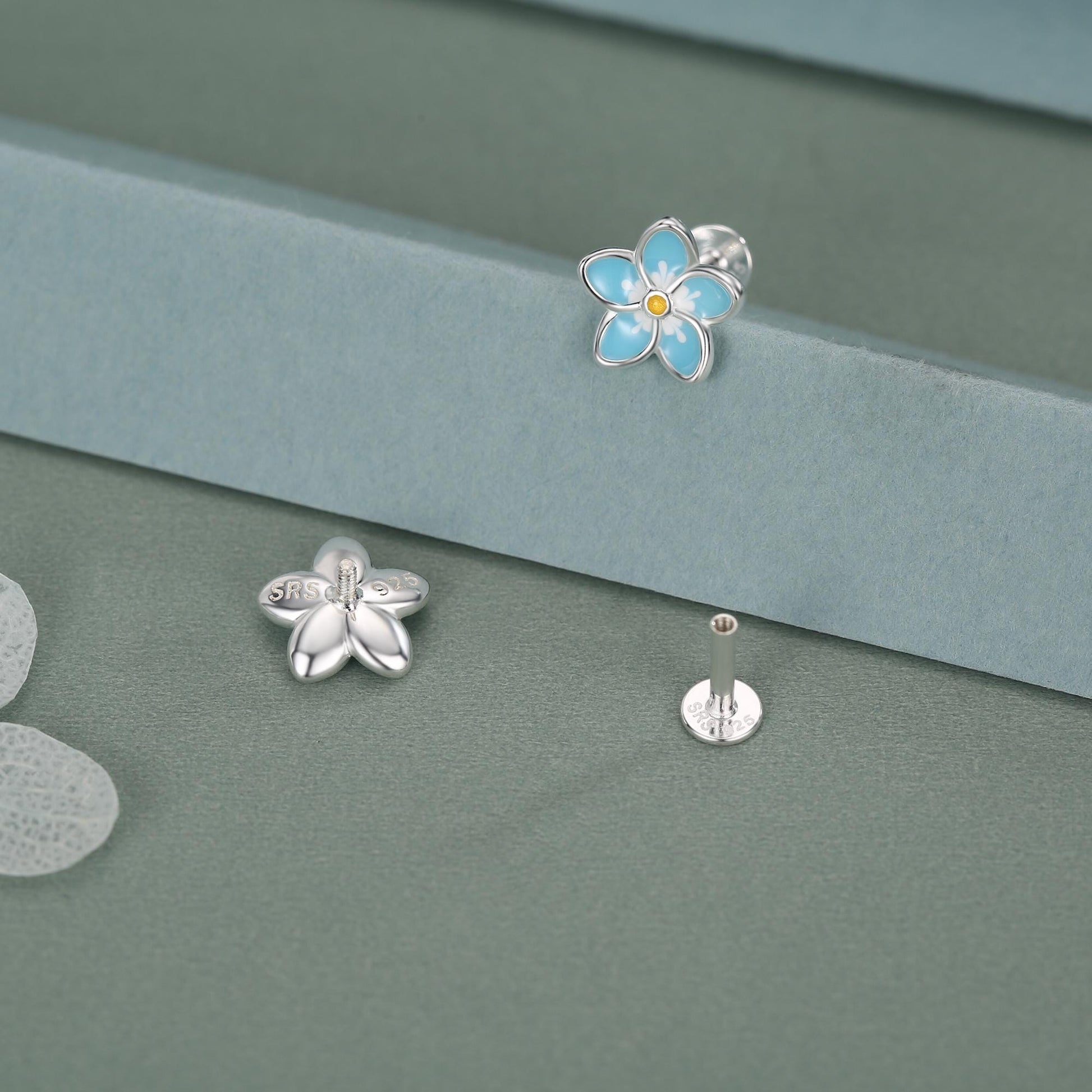 Sterling Silver Forget-Me-Not Flower 16G Flat Back Stud Earring