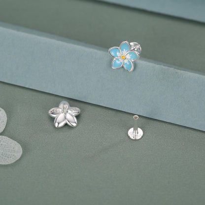 Sterling Silver Forget-Me-Not Flower 16G Flat Back Stud Earring