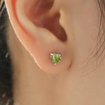 Natural Peridot Stone Heart Stud Earrings in Sterling Silver - 5mm Genuine Peridot Crystal Stud Earrings - Semi Precious Gemstone