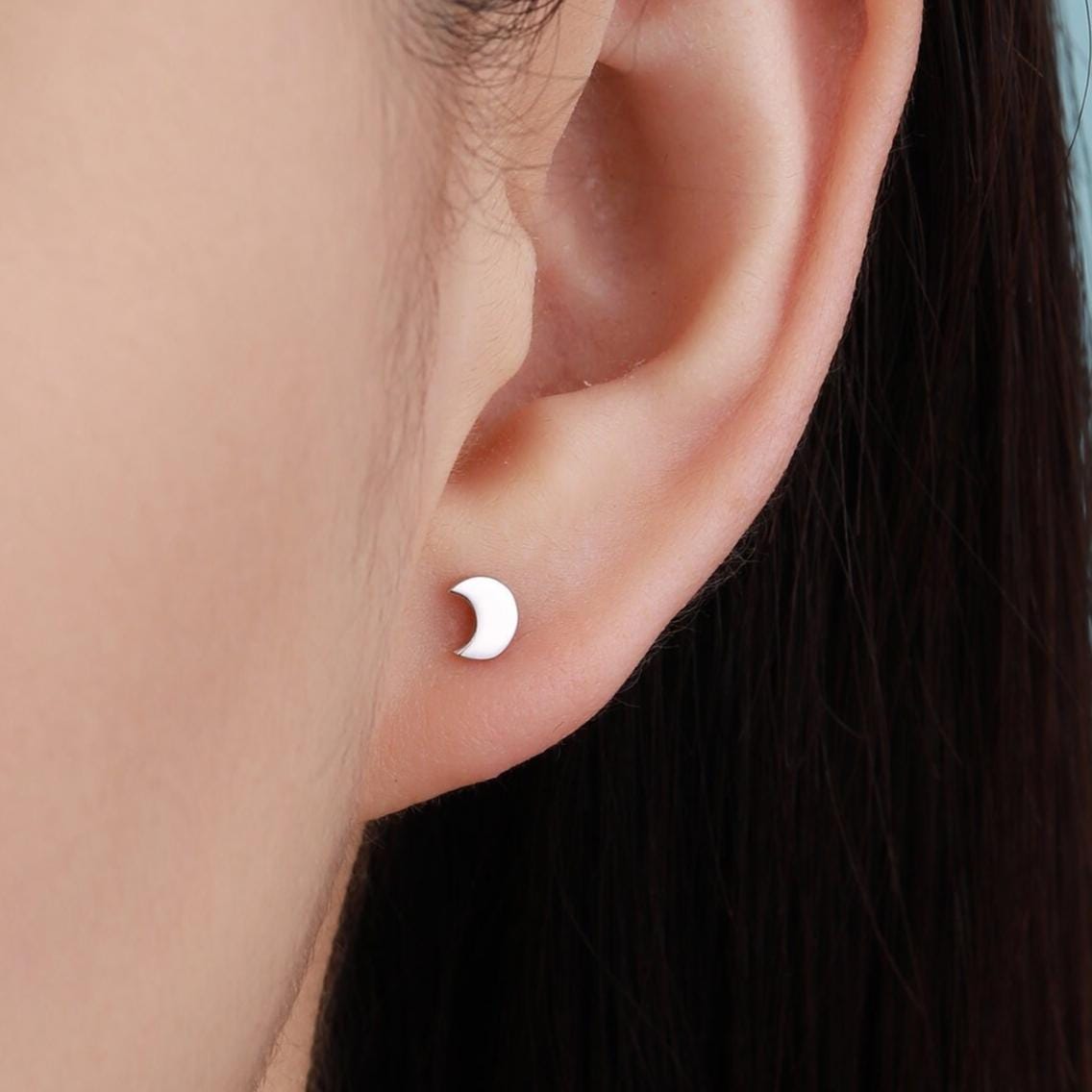 Tiny Little Moon Stud Earrings in Sterling Silver, Silver, Gold or Rose Gold, New Moon Earrings, Small Moon Stud, Moon Earrings