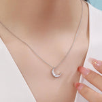 Crescent Moon Starburst CZ Pendant Necklace
