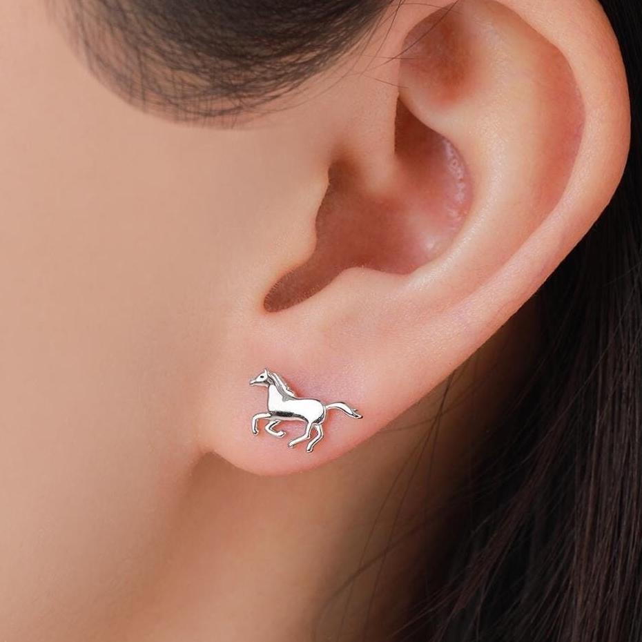 Tiny Little Running Horse Earrings in Sterling Silver, Silver, Horse Lover Earrings, Horse Gift, Horse Jewellery