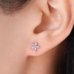 Tiny Aquamarine Blue CZ Flower Internally Threaded Flat Back Earrings in Sterling Silver, Silver or Gold or Rose Gold, Forget me not Earring