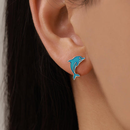 Sterling Silver Dolphin and Whale Mismatched Stud Earrings