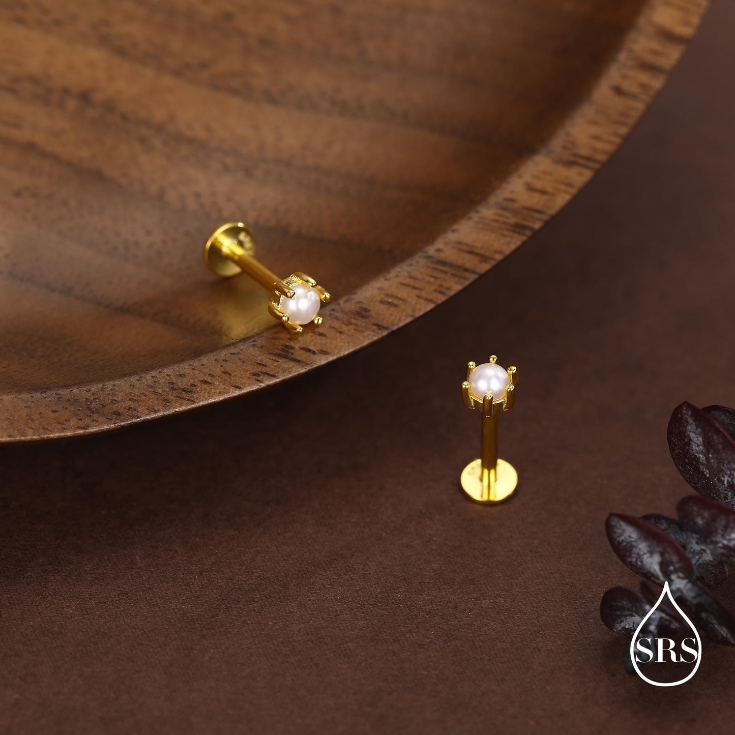 Sterling Silver Genuine Freshwater Pearl 16G Flat Back Stud Earrings