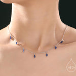 Sapphire Blue CZ Marquise Satellite Chain Necklace
