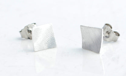 Sterling Silver Curved Square Stud Earrings, Minimalist Geometric Jewellery, Simple Studs D9