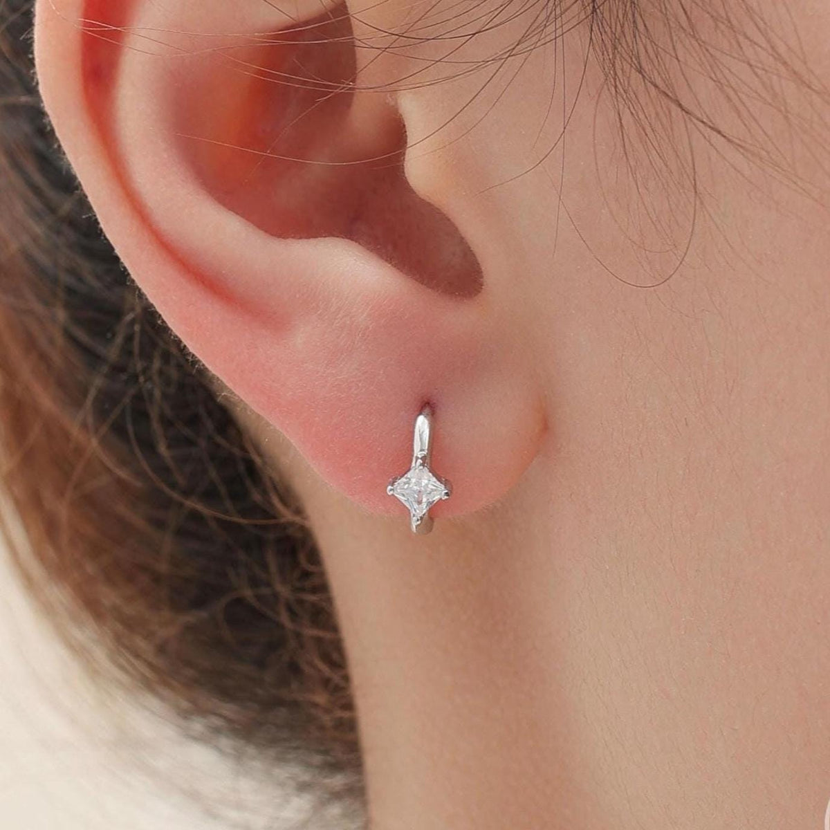 Single CZ Crystal Huggie Hoop in Sterling Silver, Silver or Gold, Minimalist Simple Hoop Earrings