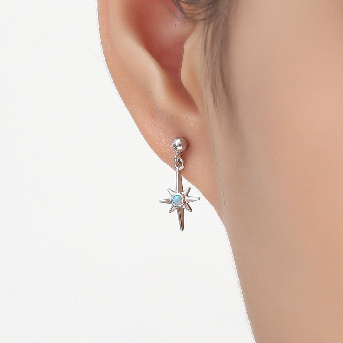 TinyBlue Opal Star Dangle Stud Earrings in Sterling Silver, Silver or Gold or Rose Gold, Aurora Star Earrings, Sunburst Earrings, Celestial