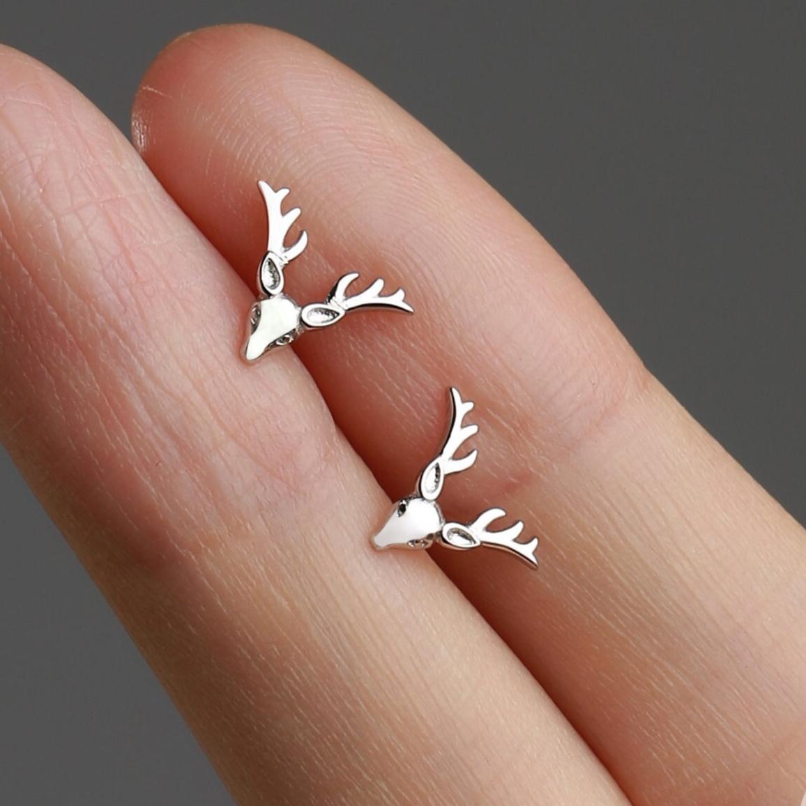 Small Stag Head Stud Earrings in Sterling Silver, Silver, Gold or Rose Gold, Stag Deer Earrings, Animal Earrings, Small Animal Earrings
