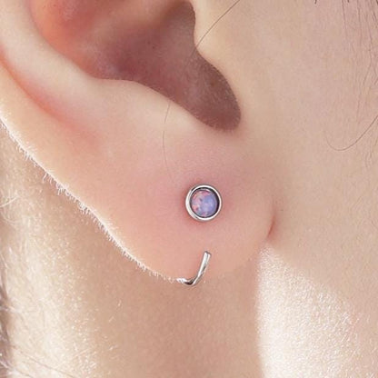 Minimalist Purple Opal Huggie Hoop Threader Earrings in Sterling Silver, Gold or Silver, Pull Through Open Hoop Earrings