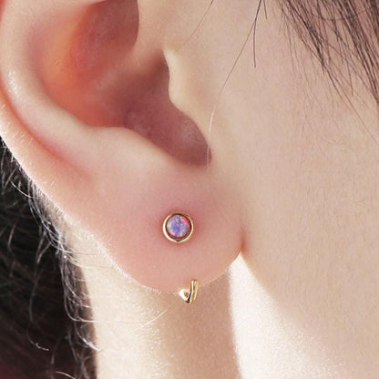 Minimalist Purple Opal Huggie Hoop Threader Earrings in Sterling Silver, Gold or Silver, Pull Through Open Hoop Earrings