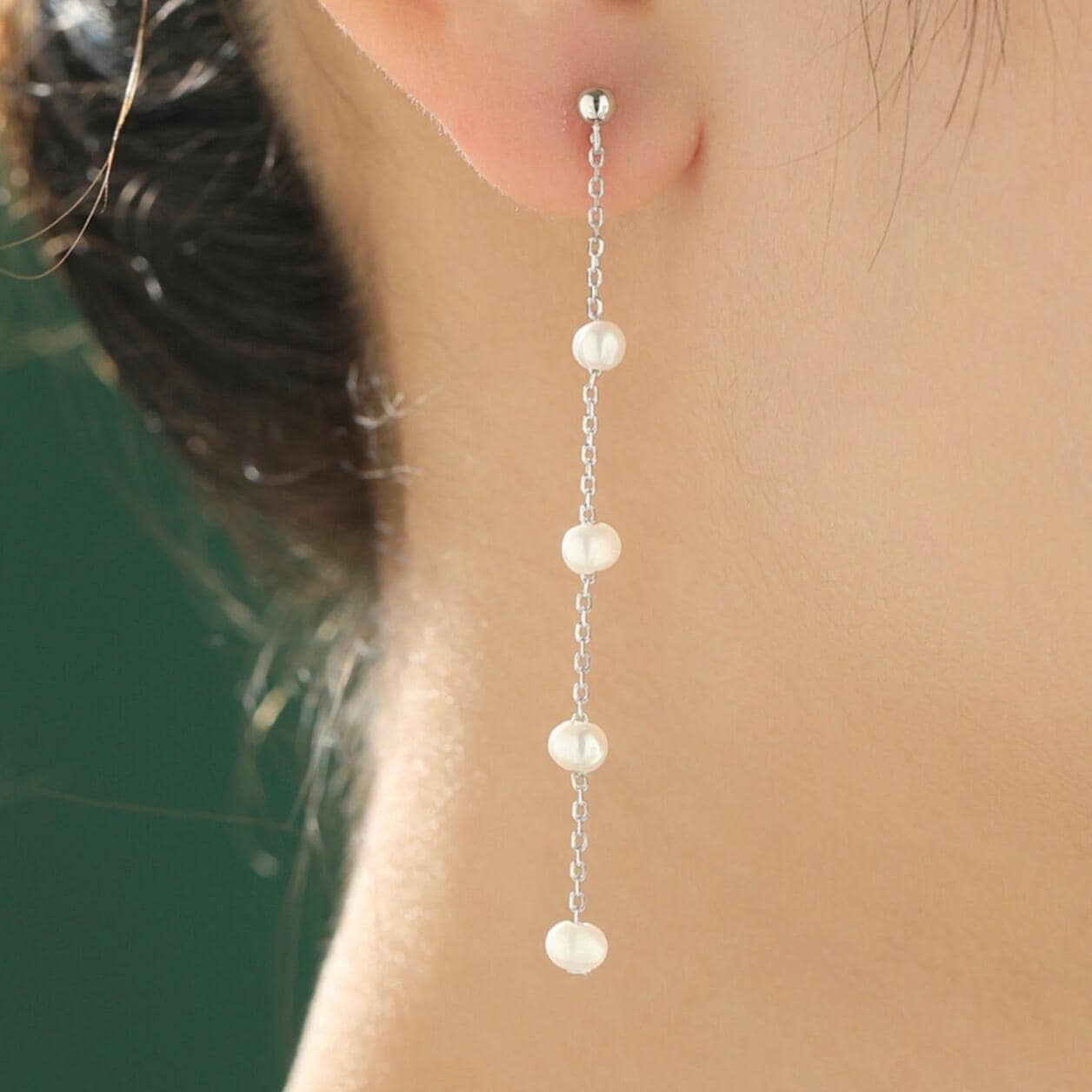 Genuine Freshwater Pearl Drop Satellite Earrings in Sterling Silver, Delicate Keshi Pearl Long Dangle Earrings, Pearl Stud Dangle Earrings