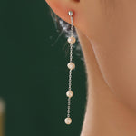 Genuine Freshwater Pearl Drop Satellite Earrings in Sterling Silver, Delicate Keshi Pearl Long Dangle Earrings, Pearl Stud Dangle Earrings