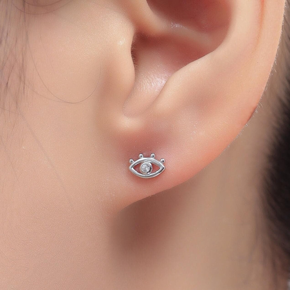 Tiny Eye Stud Earrings in Sterling Silver, Silver or Gold, Evil Eye Stud, Stacking Earrings, Extra Small Stud