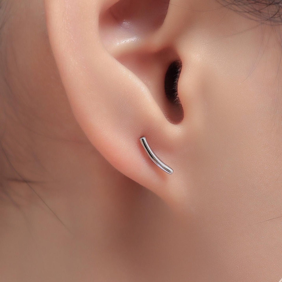 Sterling Silver Curved Bar Stud Earrings, Rose gold and Gold, Delicate and Dainty Geometric Jewellery