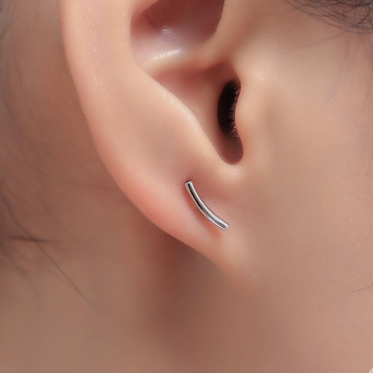 Sterling Silver Curved Bar Stud Earrings, Rose gold and Gold, Delicate and Dainty Geometric Jewellery