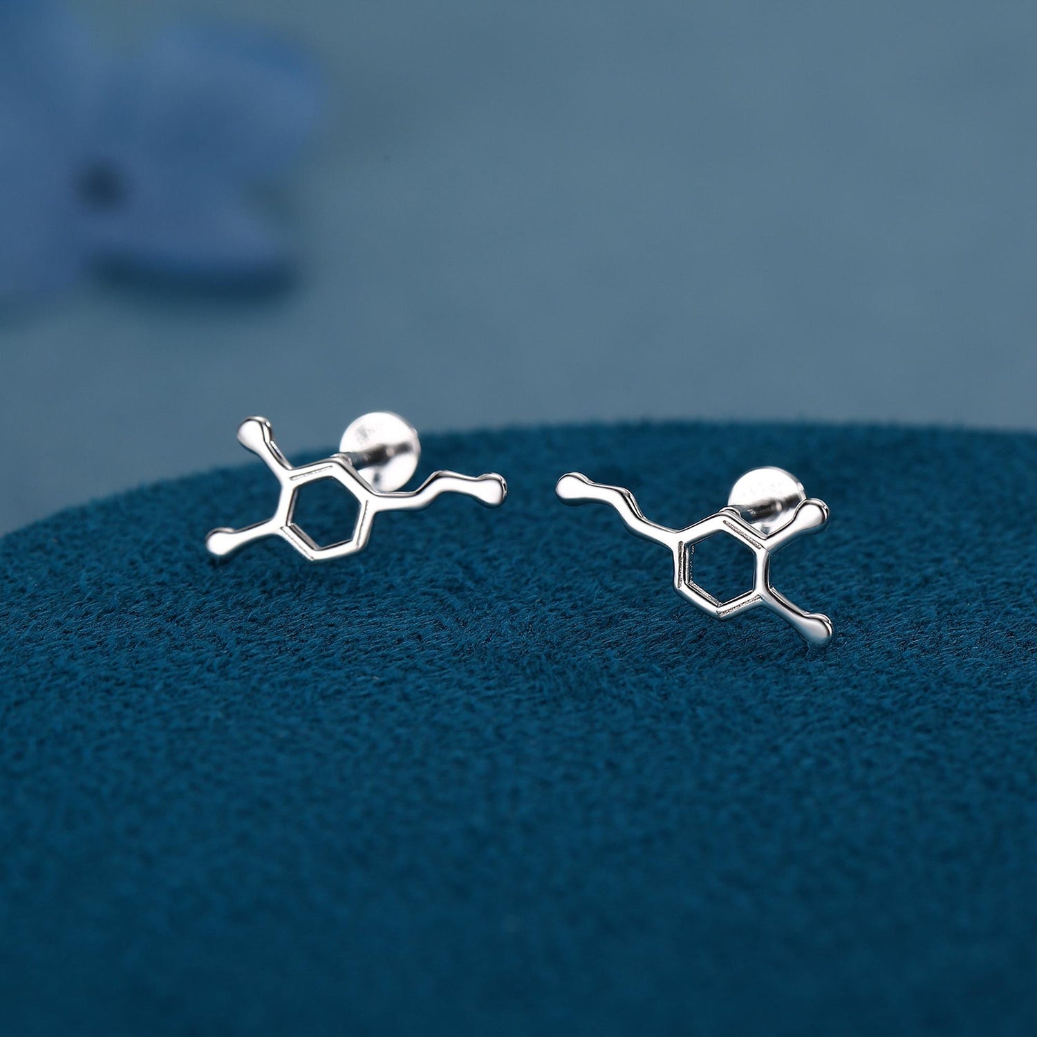 Happiness Molecules Dopamine 16G Flat Back Labret Earrings in Sterling Silver